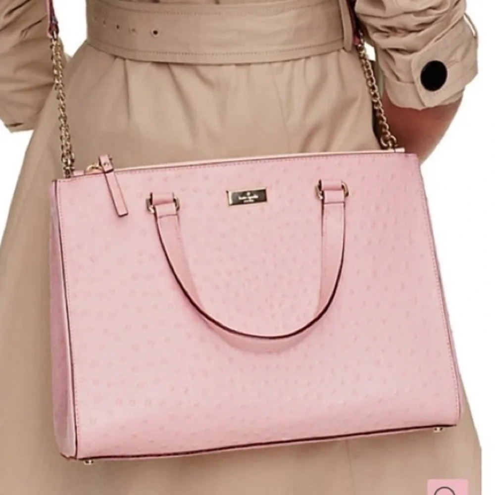 Kate Spade Bristol Drive Ostrich Loden pink crossbody tote